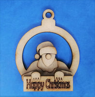 Elf round Bauble MDF Kit - Happy Christmas